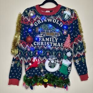 Ugly Christmas Sweater Griswold Family Christmas LIGHTS UP Tinsel Party Winner
